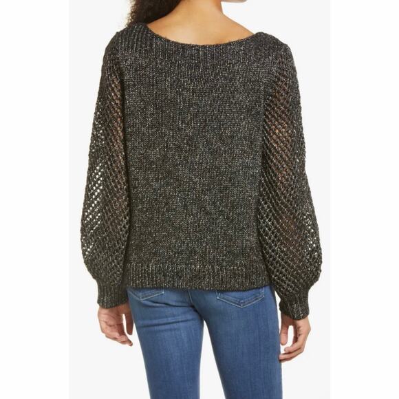 NWT Tommy Bahama Shimmer Balloon Sleeve Black Metallic Wool Blend Sweater - Picture 2 of 8